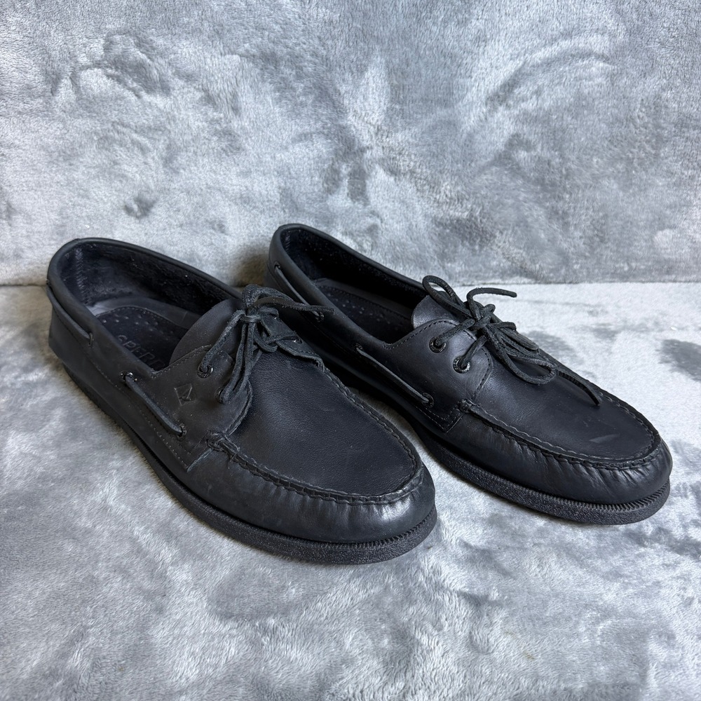 Sperry Top-Sider Mens 12 M Black Authentic Original Boat Shoes Leather Two-Eye
